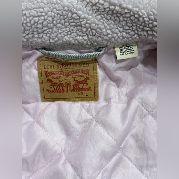 Levi’s Pink Sherpa Collar Trucker Denim Jacket Vintage 90s Streetwear Large - Picture 4 of 5